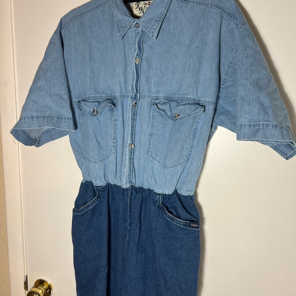 Dual colored denim jumpsuit - Picture 3 of 11
